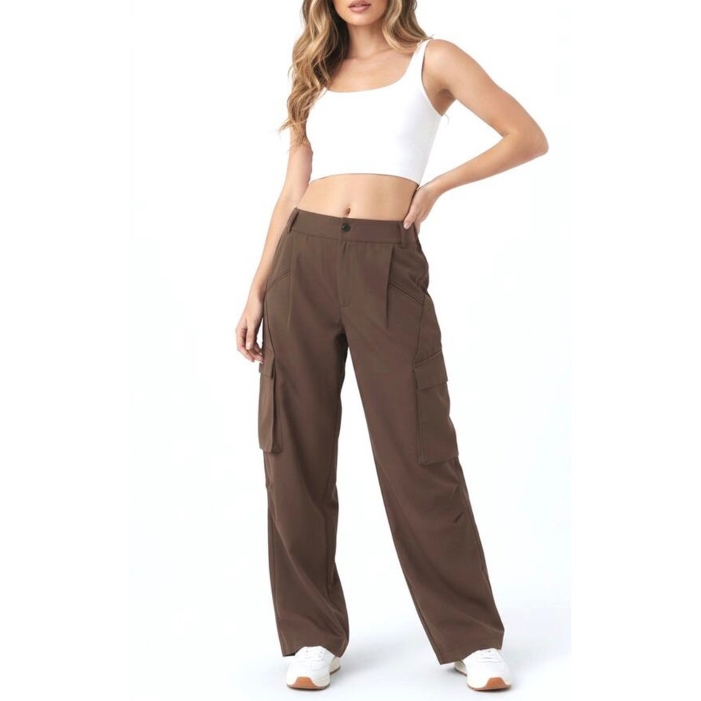 Halara Womens M Regular Nylon Cargo Pants Wide Leg Utility Tan Brown Gorpcore